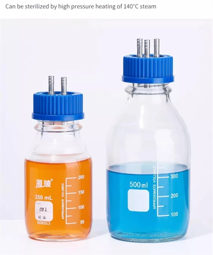 Laboratory Glassware Stainless Steel Blue Screw Cap Glass Reagent Bottle